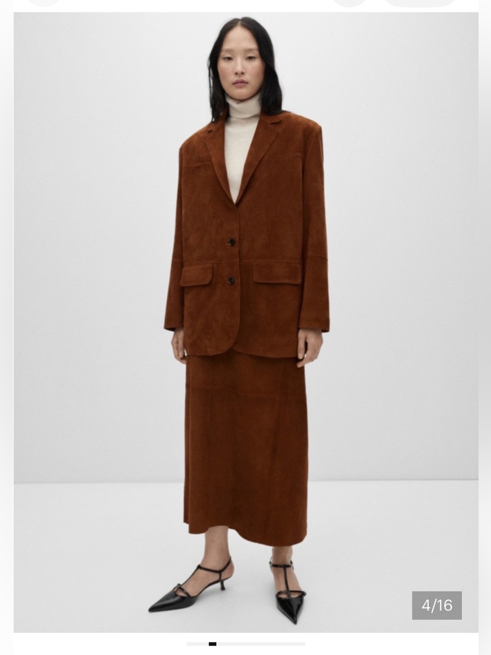 Mango selection leather Oversized Brown Suede Blazer - Picture 8 of 16